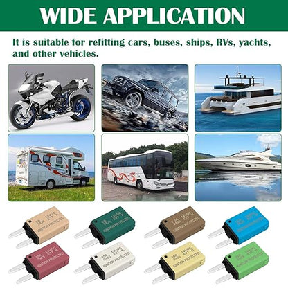 ATM Auto Assortment Kit Resettable Fuse 5A 6A 7.5A 10A 15A 20A 25A 30A Low Profile Mini Fuses Blade Kits Automotive Circuit Breaker Reset Fuses for Boat Marine RV Car Truck Campervan