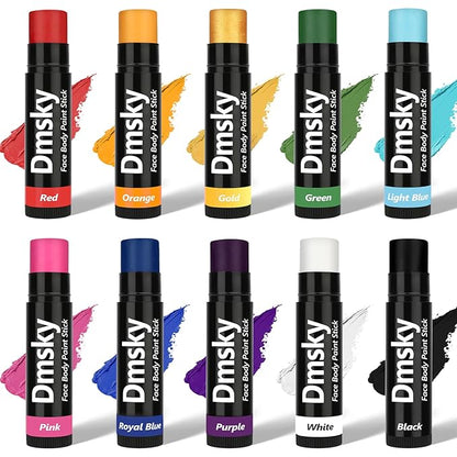 Dmsky 10 Packs Eye Black Sports Stick for Football, Baseball, Softball-Anti-Glare Face Body Paint Stick Kit,Water-Proof Eye Sports Paint Sticks,10 Color Eyeblack Painting Kit for Athletes & Fans