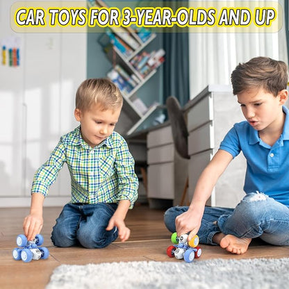 Pull Back Truck for Toddler Boys for Ages 3-5,6 Rounds Inertia 360° Rotating Stunt Car Toys 3 4 5 6 Year Old Kids,Push and Go Vehicle Toy Party Favors for Boys Girls Birthdays Present (Blue)
