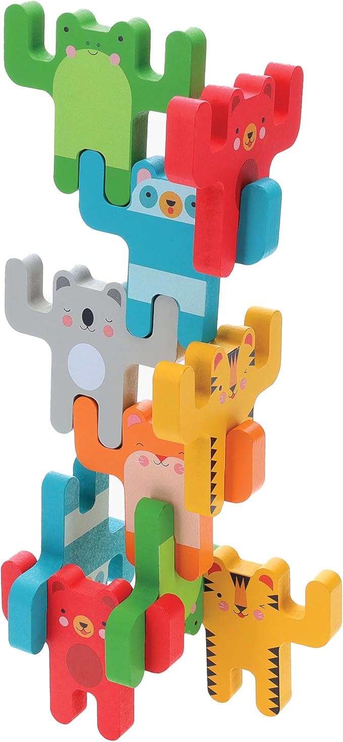 Petit Collage: Animal Acrobats | Wooden Balancing Games | Includes 24 Wooden Animal Pieces | Great for 2-4 Players Ages 3+