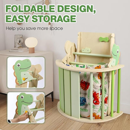 Pikler Triangle Set with Cushion, 7 in 1 Toddler Climbing Toys Indoor, Montessori Foldable Set, Wooden Climbing Toys for Toddlers Inside with Ramp, Arch and Ladder (Dinosaur)