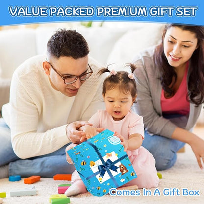 Wooden Activity Cube | Montessori Toys for 1 2 3 Year Old Toddlers | One Year Old 1st 2st First Birthday Gift | Educational Toys for 12+ Months Baby Boys Girls | Bonus Sorting & Stacking Game (Blue)
