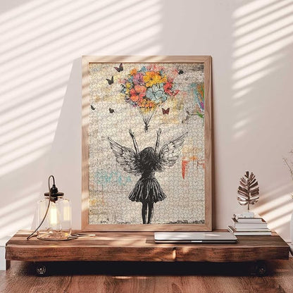 Tucocoo Banksy Angel Girl Jigsaw Puzzle 1000 Pieces Retro Street Art Puzzles for Adults, Floral Art Jigsaw Puzzles 1000 Piece for Challenging Family Games DIY Crafts Puzzle for Home Decor Gifts