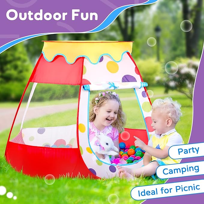 Baby Ball Pit for Toddler with 50 Balls, Kids Pop Up Play Tent for Girls, Princess Toys for Children Indoor & Outdoor Playhouse with Carry Bag (Red: 7 Bright Colors, 109x90cm/50 Balls)