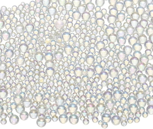 Iridescent Glass Tiny Bubble Beads, 0.4-3mm 10g No Hole Micro Mini Round Clear Water Droplets Beads - Applications: for Resin Filler, Nail Art, Dollhouse Bath Tub