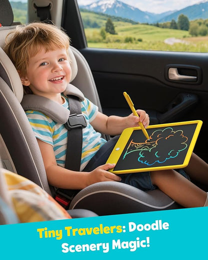TEKFUN LCD Writing Tablet Doodle Board, 12inch Colorful Drawing Tablet Writing Pad, Kids Travel Essentials, Toddler Toys 6 7 8 Year Old Girls Boys (Yellow)