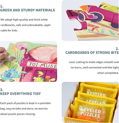 TOI Leveled Puzzles for Kids Aged 2.5 and Up, Toddler Puzzle Preschool Learning Jigsaw Puzzles, Large Pieces Educational Game for Boys Girls, Cognitive Story Step 2