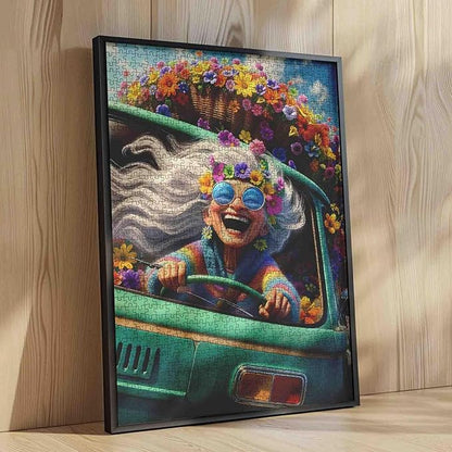 Colorful Hippie Van Road Trip Jigsaw Puzzle for Adults Students 1000 Pieces Fun Floral Retro Style Puzzle for Stress Relief 20×27 Inches Bright Vintage Camper Puzzles for Home Decor Unique Gift Idea