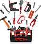 Playkidz Tool Box for Kids 22-Piece Boys & Girls Construction Toy Playset w/Carry Chest, Working Push Button Power Drill, Hammer, Screwdriver, Wrench, Pliers, Saw & Other Realistic Tools Ages 3+