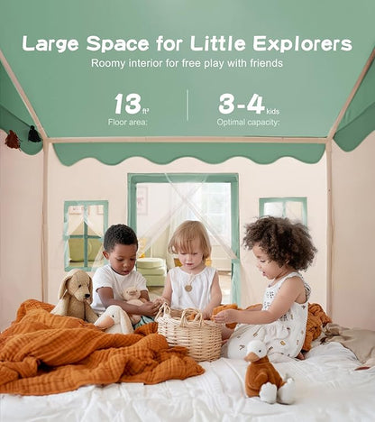 Play Tent with Mat, Star Light Large Kids Playhouse with Windows Easy to Wash, Indoor and Outdoor Play Tents for Kids, Little Dove Toys for Girls, Boys, 47x40x52 (Green Playhouse, Large Size)