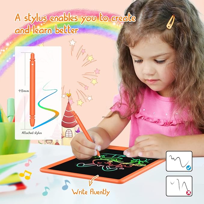 LCD Writing Tablet Doodle Board, Colorful Drawing Pad, Electronic Drawing Tablet, Drawing Pads,Travel Gifts for Kids Ages 3 4 5 6 7 8 Year Old Girls Boys (10.5 inch, Orange&Orange)