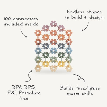mushie HEX Connect Building Toy Set | 100 Pieces for Kids 5 Years+ | Preschool Educational and Toddler Montessori Toys