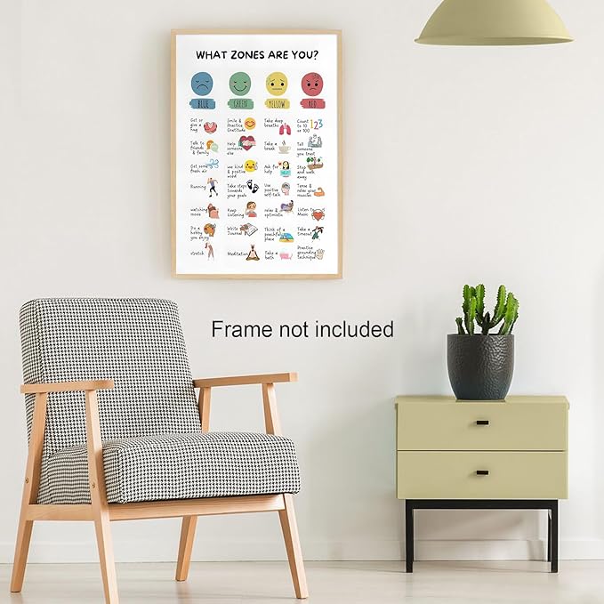 CEHNSENHUI Zones Of Regulation Wall Art Management Emotions Chart Self Regulation Feelings poster Calm Down Corner Classroom Decorations for Kids Room Classroom Wall Decor 12x16in Unframed