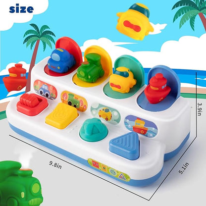 Interactive Cause & Effect Pop Up Vehicle Toys for Toddlers 1-3 Years, Sensory Montessori Toys for Infants 8-12 Months, Fun Hide and Seek Play for Boy Girl