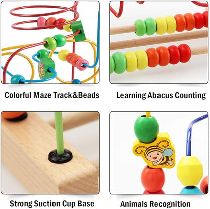 Joqutoys Bead Maze Toy for 1 2 3 Year Old Kids, Wooden Colorful Roller Coaster Circle Toys, Early Educational Toys for Toddlers, First Birthday Gifts for Boys Girls