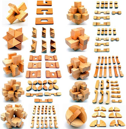 Guaishou 10-in-One 3D Small Wooden Puzzles Kongming Lock IQ Test Toy for Teens and Adults