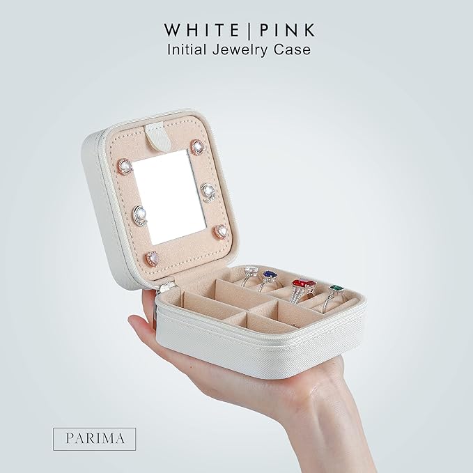 Parima Jewelry Organizer Box, Small Jewelry Box for Women Girls Initial P Travel Jewelry Case Small Jewelry Organizer Box Travel Jewelry Case Jewelry Box Organizer - Letter P, White