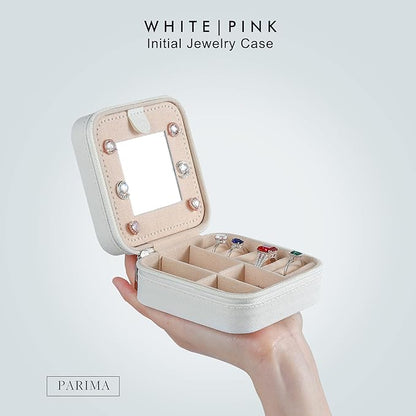 Parima Jewelry Organizer Box, Small Jewelry Box for Women Girls Initial P Travel Jewelry Case Small Jewelry Organizer Box Travel Jewelry Case Jewelry Box Organizer - Letter P, White