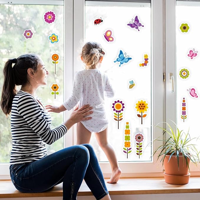 20 PCS Spring Thick Gel Clings Butterfly Flowers Window Gel Clings Decals Stickers for Kids Toddlers and Adults Home Airplane Classroom Nursery Spring Summer Party Supplies Decorations Removable