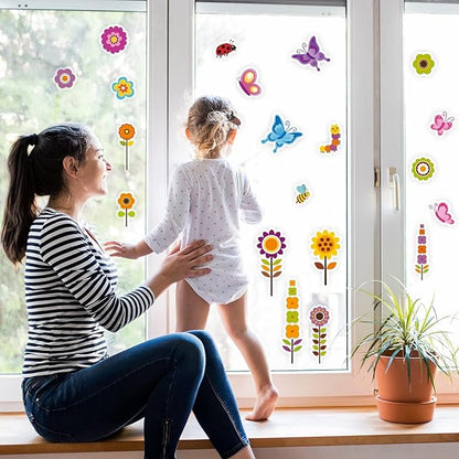 20 PCS Spring Thick Gel Clings Butterfly Flowers Window Gel Clings Decals Stickers for Kids Toddlers and Adults Home Airplane Classroom Nursery Spring Summer Party Supplies Decorations Removable