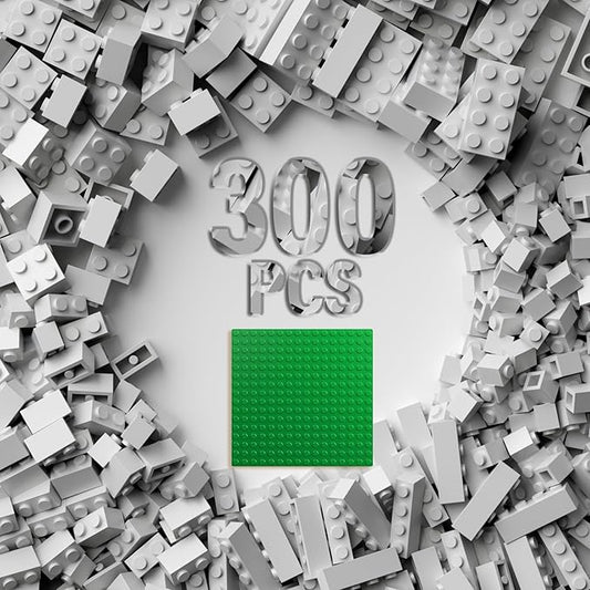 300 Pcs Classic Building Bricks, 5 Types White Bulk Bricks,Bring one16x16 Plate Compatible with Lego and Major Brands Parts, Creative Building Block Toys for Boys Girls Ages 6+ Year Old (Light Gray)