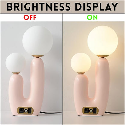 Decorative Mushroom Lamp, Resin Lamp for Desk, Unique Globe Lamps for Bedrooms and Side Tables, Desk Lamps for Night Stands, Portable Table Lamps for Living Room (Pink)