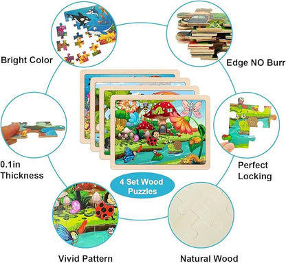 Wooden Puzzles for Kids Ages 4-6, 24 Piece Animals Puzzles for Toddlers 2-4,Jigsaw Puzzles for Kids Ages 3-5, Preschool Educational Puzzles Board Toys Gifts for Boys and Girls 3 4 5 6 Years Old