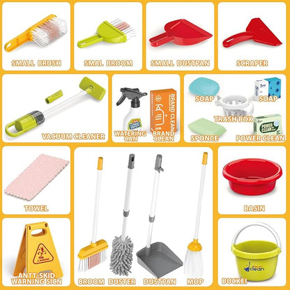 Kids Cleaning Set for Toddlers Pretend Play Housekeeping Supplies Kits with Real Working Vacuum Cleaner, Broom, Spray Bottle, Dust Pan and More Role Play Educational Toys for Toddler Boys Girls (Blue)