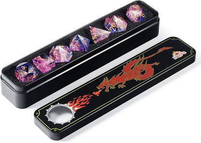 DND Dice Set, DNDND 7 PCS Sharp Edge Dice with Gorgeous Gife Case for D&D Dungeons and Dragons (Tranlucent Pink Mixed Blue)