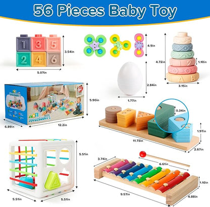 7‑in‑1 Montessori Baby Toys for 6‑12 Months & 1+ Years, Infant Sensory Teething & Stacking Blocks | Wooden Shape Sorter, Xylophone Musical Toy, Birthday Gift for Toddlers 1‑3