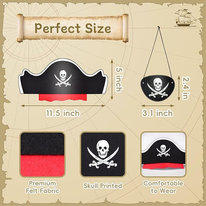 Legigo 16 Pcs Pirate Hat with Eye Mask - Classic Costume Cap Accessories for Pirate Party Cosplay Caribbean Dress, Black
