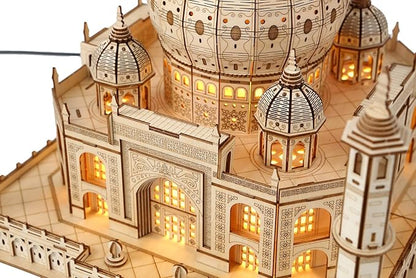 3D Wooden Puzzles for Adults 388pcs LED Light Taj Mahal Castle DIY Wooden Assembly Kit for Teens Home Decor