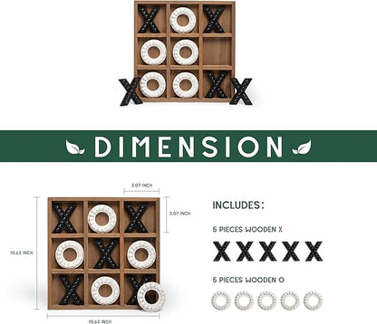 GENMOUS Wooden Tic Tac Toe Game Board for Seniors Family Indoor, 10.6 Inch Rustic Giant Tic Tac Toe Coffee Table Decor, Fun for Family Travel Outdoor Game Room Decor