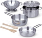 Melissa & Doug Stainless Steel Pots & Pans, 8 Piece Play Kitchen Set, Premium Play Kitchen Accessories & Cooking Utensils, Preschool Toys for Kids 3+