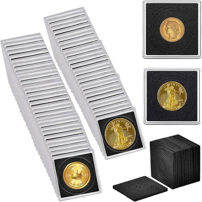 Coin Capsule Coin Snap Holder 2 x 2 Inch Half Dollar Coin Holder, Coin Cases for Collectors Coin Sleeves Collectors for Coin Collection Supplies (Black Foam Gasket, 60)