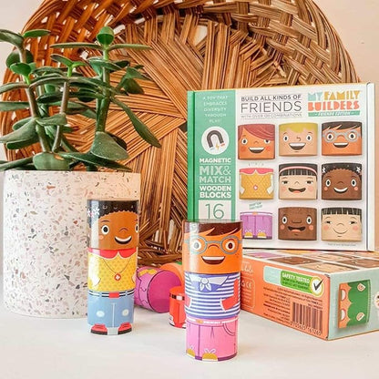 16-Piece Multiracial Magnetic Friends Play Set – Wooden Diversity Building Blocks for Kids – Multi Cultural Dolls for Creative Play & SEL Development – Ages 1+