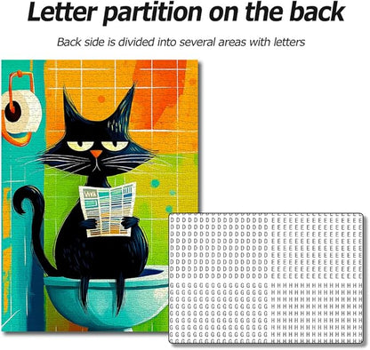 Bgraamiens Privacy Please 1000 Piece Jigsaw Puzzle – Funny Cat on Toilet with Newspaper – Whimsical Bathroom Humor Puzzle for Adults, Vibrant Colors, Challenging and Relaxing
