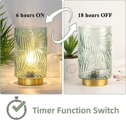 Battery Operated Table Lamp, Cordless Lamps for Home Decor, Battery Powered Nightlight with LED Bulb with Timer, Decorative Lights for Living Room Bedroom Tabletop Entryway Centerpiece Gift(L LGreen)