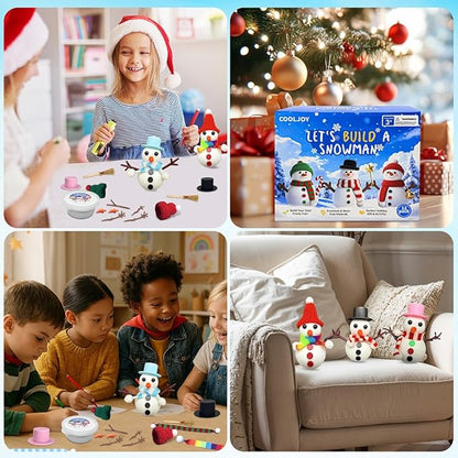 COOLJOY 12 Pack Build a Snowman Kit DIY Snowman Crafts,Air Dry Clay Modeling Crafts Kit,Christmas Stocking Stuffers for Kids,Christmas Gifts for Kids, Snowman Making Kit Toys
