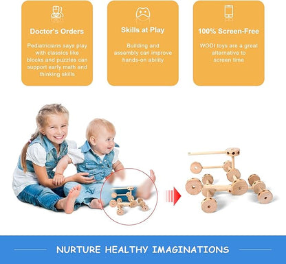 WODI 60PCS Wooden Building Blocks for Kids Ages 4-8, STEM Toys Montessori Learning Toys, Large DIY Educational Construction Blocks for Toddlers, Creative Splicing Activity Set with Manual