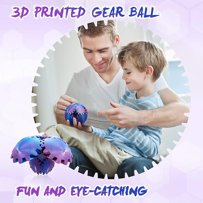 Gear Ball-3D Printed Gear Sphere,3D Printed Spin Ball Cube Fidget Toy,The Steampunk Whirling Wonder Fidget Ball Toy(Red Blue)
