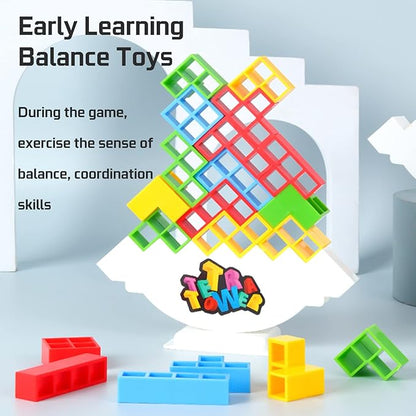 48 Pcs Tetra Tower Balance Stacking Blocks Game, Board Games for 2 Players+ Family Games, Parties, Travel, Kids & Adults Team Building Blocks Toy