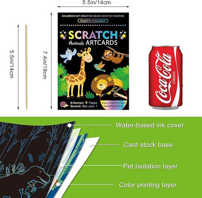 3 Set Magic Scratch Paper Art, Colorful Magic Drawing Art Book with 3 Scratch Pen for Birthday Halloween Christmas Party Games Projects Kits （Dinosaurs/Spaceman/Giraffe）