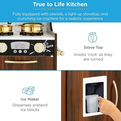 Best Choice Products Pretend Play Kitchen Wooden Toy Set for Kids w/Realistic Design, Telephone, Utensils, Oven, Microwave, Sink - Espresso