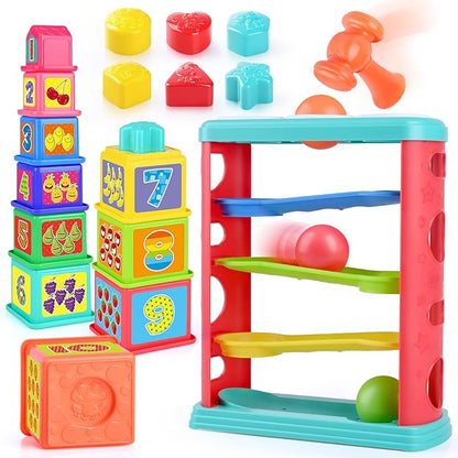 Pound a Ball Toy for Toddlers 1-3, Montessori Toys for Babies 12 18-24 Months, Hammer, Stacking Cups, Shape Sorter Blocks, Early Developmental Educational Toys for 1 2 3 Year Old Boys Girls Kids Gift