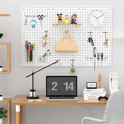Peg Board Kit, Includes Pegboard and Accessories,with Hooks and Bins,Peg Board Wall Organizer for Office,Ornaments Display,Crafts Organization (129, White)