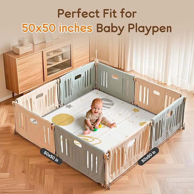 Foldable Baby Play Mat, PIGLOG Waterproof Playmats for Babies and Toddlers Kids, Safe Foam Playmat for Tummy Time, 50x50 Playpen Mat, Reversible Baby Floor Mat for Infant, Toddler, Vast Planet