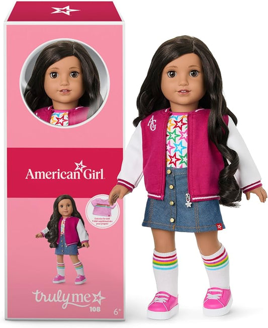 American Girl, Truly Me 18-inch Doll #108 with Brown Eyes, Curly Black-Brown Hair, Tan Skin, for Ages 6+