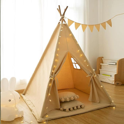 Teepee Tent for Kids-Portable Children Play Tent Indoor Outdoor (Apricot with Mat)