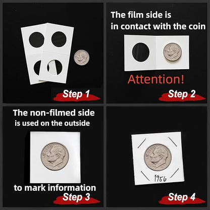 MUDOR 200 Pack Upgraded Premium Coin Flips for Quarter, Cardboard Coin Holder, Mylar Coin Flips 2x2, Paper Coin Holders
